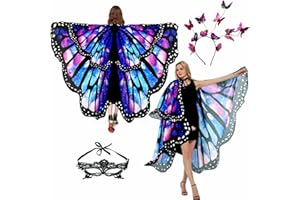 Niurui Halloween Butterfly Wings Costume for Womens, Moth Wings Butterfly Cape Adult Costume with Mask & Headband(3pcs)
