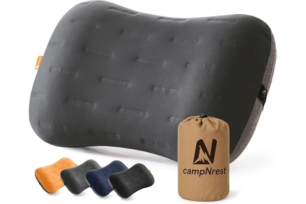 Inflatable Camping Pillow - Ultralight Compact Air Pillow for Travel, Backpacking & Hiking - Ergonomic Neck & Lumbar Support - Portable Inflatable Pillow with Removable Washable Cover - (Grey)