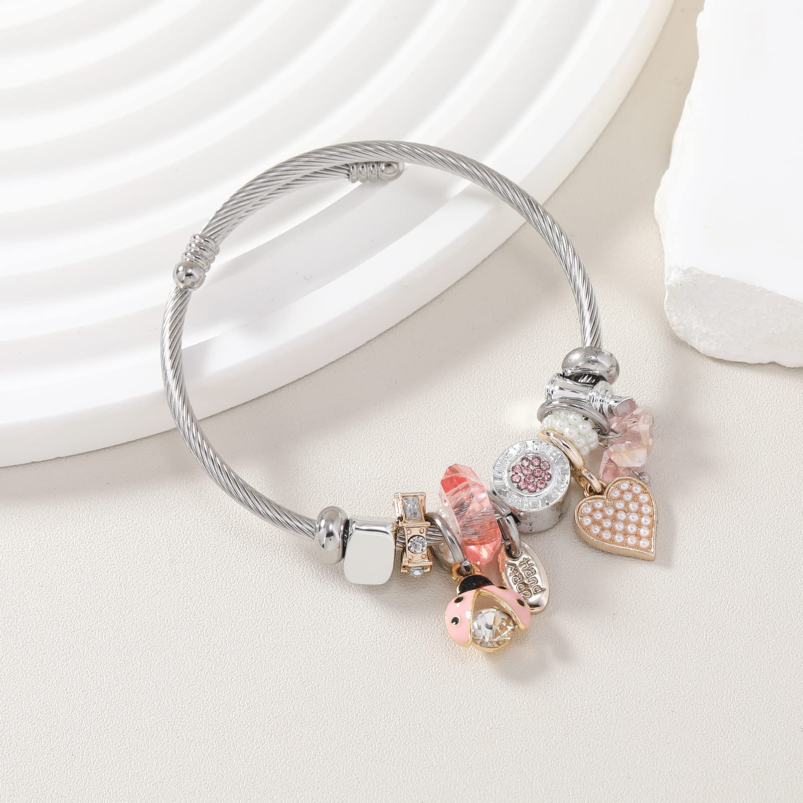 DS Charm Bracelets for girls,exquisite cute cartoon friendship bracelets Silver Stainless Steel Bangle with birthday Gift box, Adjustable girls jewelry Suitable for holiday gifts
