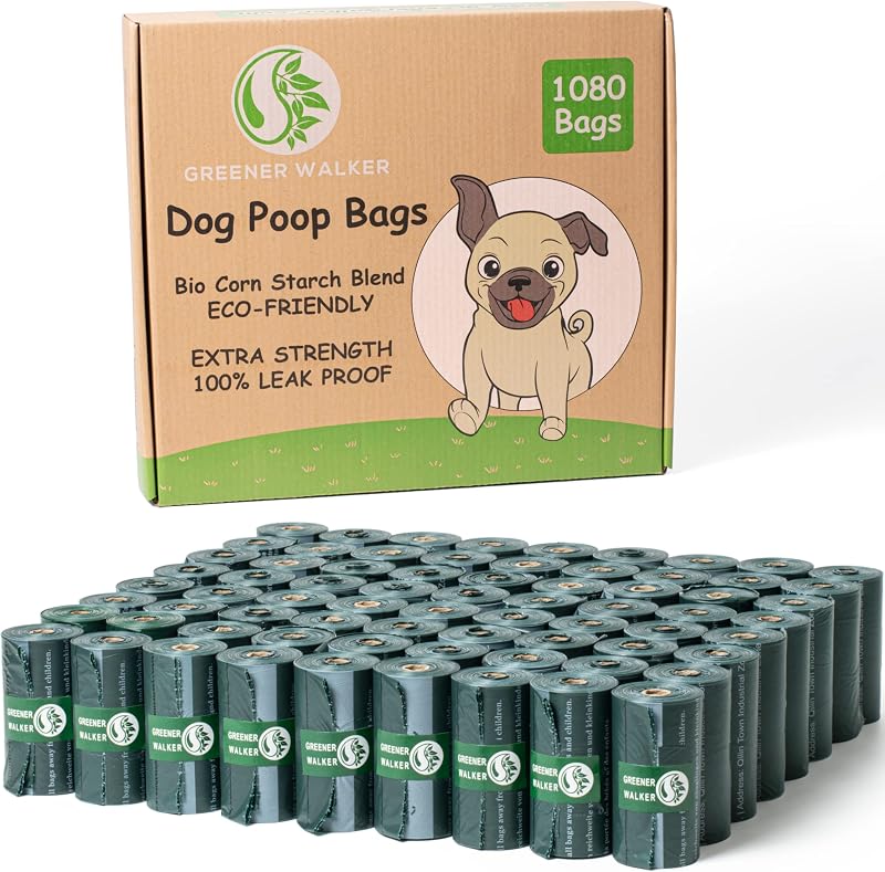 GREENER WALKER Poop Bags 1080 Count Extra Thick 13x9 Bio Bags