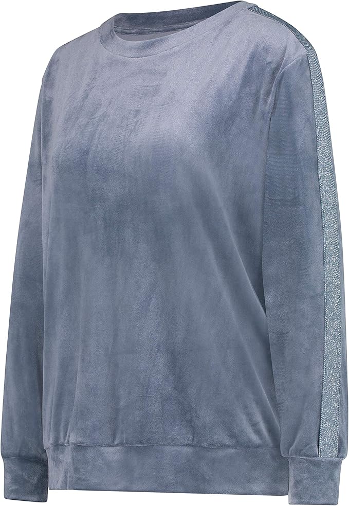Women Long Sleeves Soft Velvet Shimmer Tape Top Grey XS Amazon.co.uk