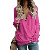 softome Womens Casual Long Sleeve Wrap Fall Sweaters Tops V Neck Solid Color Oversized Pullover Loose Fit Jumper