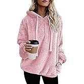 Sleepdown Womens Oversized Pullover Hooded Sweatshirt with Pockets Fuzzy Fleece Long Sleeve Zip Up Sweatshirt for Womens