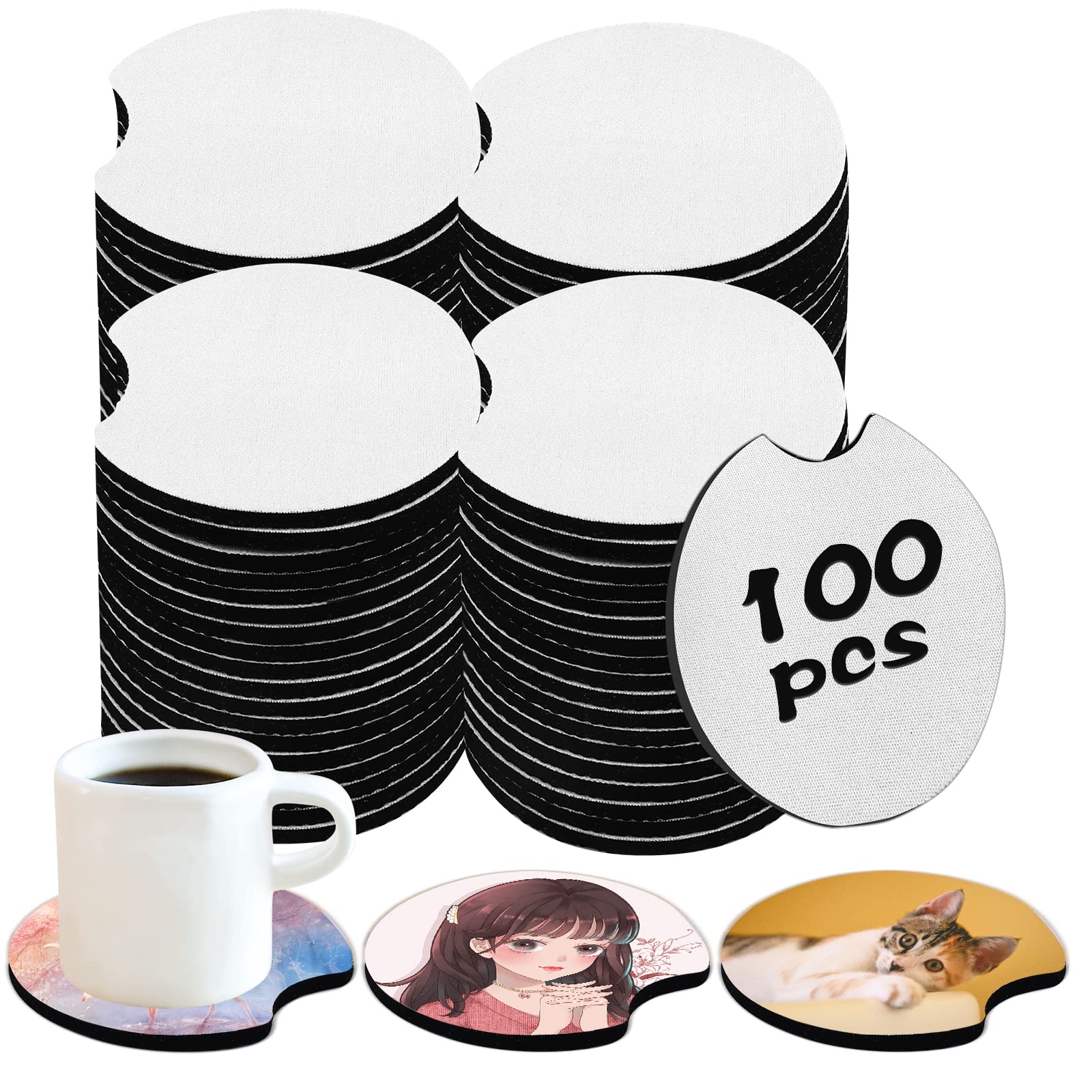 Sublimation 100 PCS Coaster Circular Opening Blank Sublimation Coasters for Thermal DIY Crafts