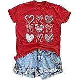 Valentine Day Shirts for Women: Happy Valentine Love Heart T-Shirt Cute Bow Print T Shirt Casual Short Sleeve Tops