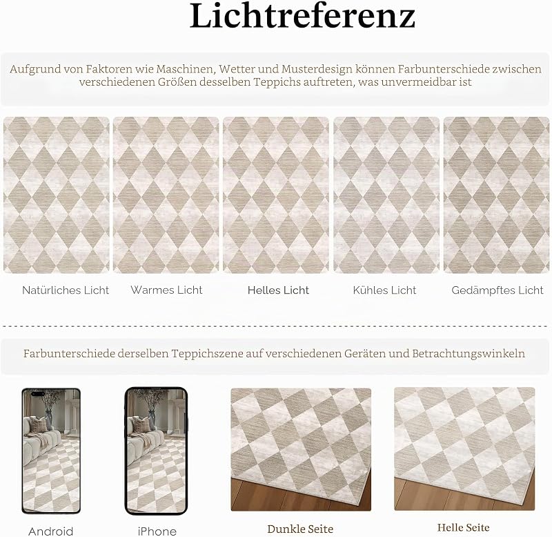 Teppich 200x300cm Beige Waschbar Moderne Kariert