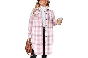 IN'VOLAND Womens Plus Size Flannel Plaid Shirts Long Sleeve Lounge Lapel Boyfriend Button Down Tartan Long Jacket Coats