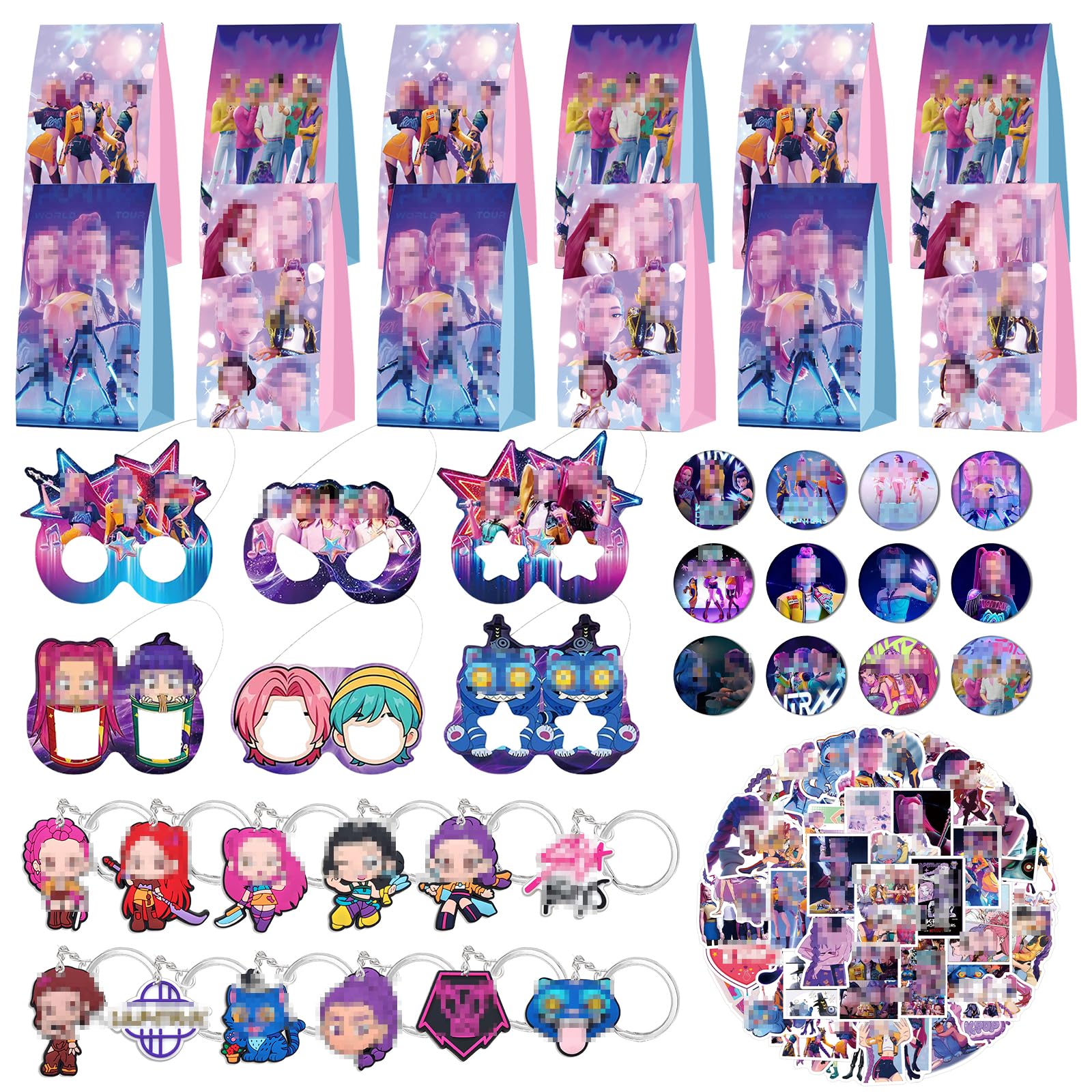 Luclay Party Bag Fillers Party Favours Kids Kpop- Hunter Birthday Gift Party Bags with Goodie Party Bags Slap Bands Stickers Keychains for Boys Kids Birthday Party Supplies Gaming Gamers Lovers Party