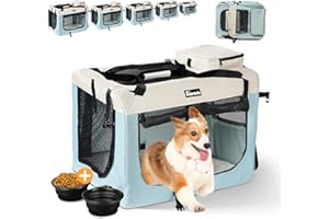Reerooh Extra Large Dog Crate with 2 Foldable Bowl, 28 Inch Collapsible Travel Dog Crate Kennel with Soft Blanket for Medium Dogs,Indoor & Outdoor (28" L x 20" W x 20" H, Blue)