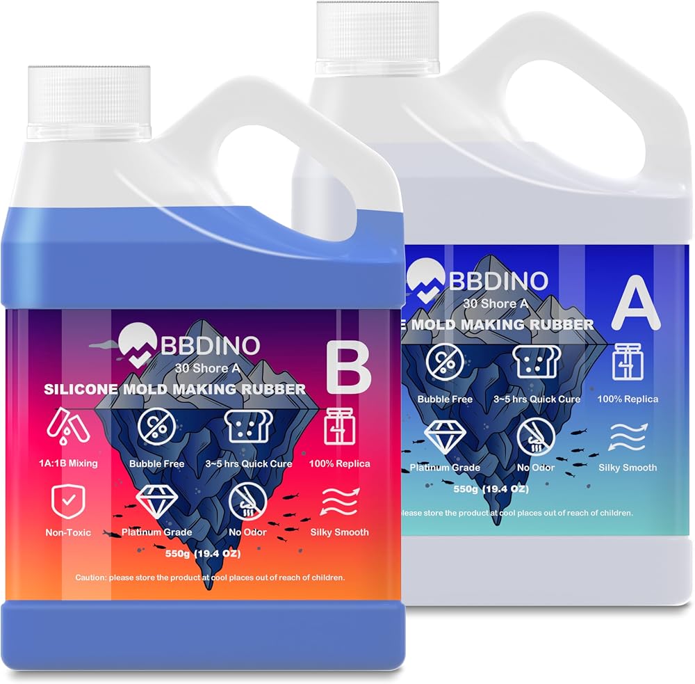 BBDINO Silicone Mould Making Kit 30A Platinum Silicone 1100g Sapphire Blue