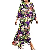 MAKABO Kaftan for Women Dress V Neck Short Sleeve Beach Vacation Bikini Swimsuit Cover Ups Loungewear for Summer