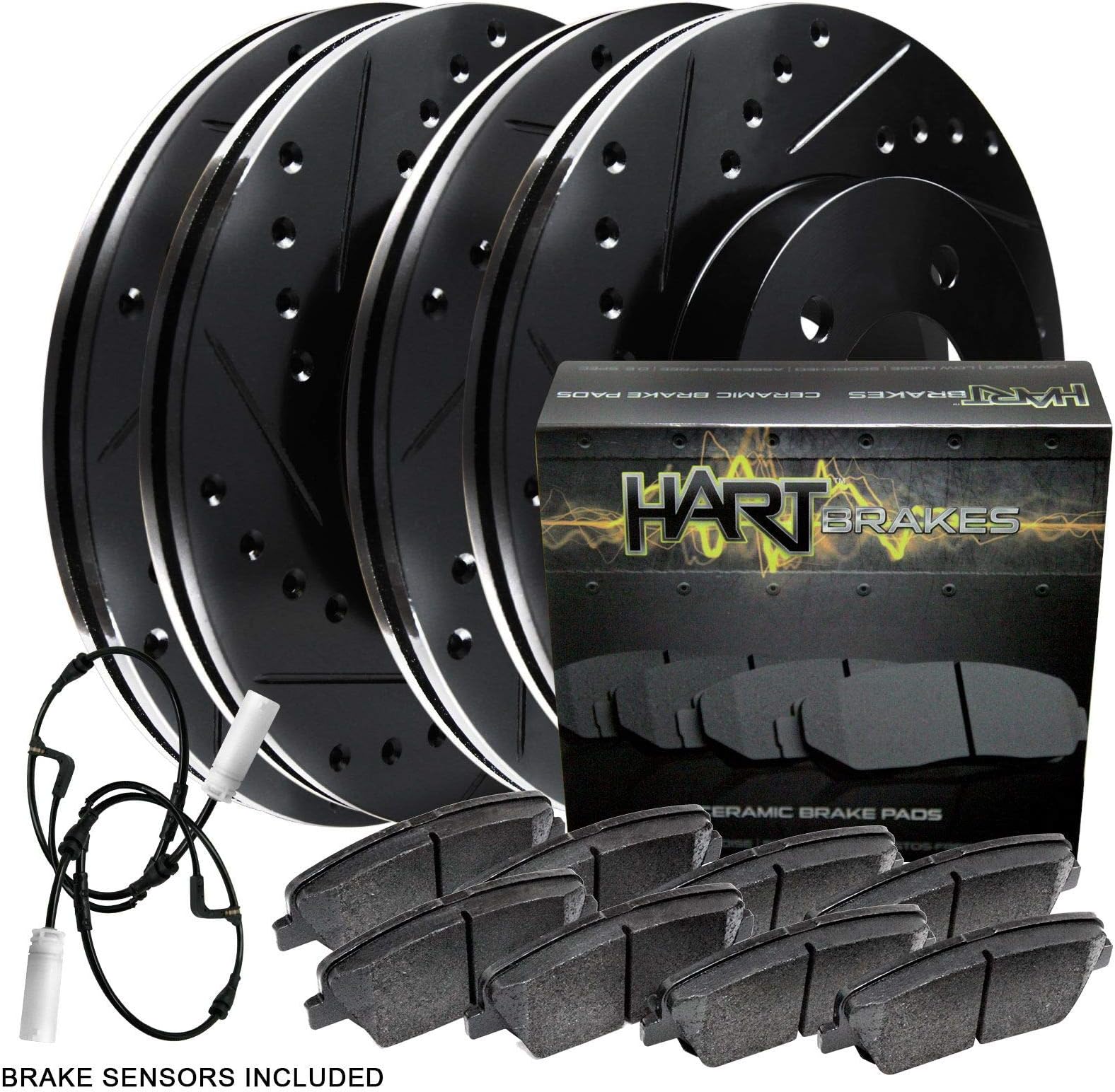 Hart Brakes Front Rear Brakes and Rotors Kit |Front Rear Brake Pads| Brake Rotors and Pads| Ceramic Brake Pads and Rotors - BHCC.34036.02