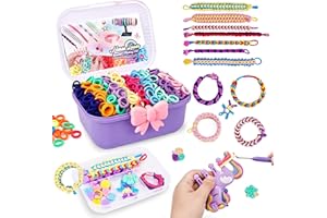 FUTESI Bracelet Making Kit for Girls Ages 8-12, Weaving Rainbow Bands kit,DIY Toys for Friendship Birthday Gifts for Kids 6 7 9 10 11 13 Year Old, 1200+ Elastic Cloth Rubber Band Fabric Loops