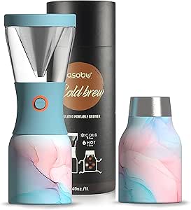 Asobu Coldbrew Portable Cold Brew Coffee Maker With a Vacuum Insulated 1 Liter Stainless Steel 18/8 Carafe Bpa Free (Aqua Pink Marble)