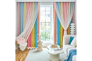 Loyala Star Curtains Blackout Curtains for Bedroom Cute Curtains Kids Curtains Rainbow Curtains, Curtains 63 Inches Long 2 Panels, Red & Yellow & Blue Curtains, 42 X 63 Inches