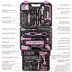 Pink Tool Kit Box Drill Set：DEKOPRO Home Mechanic