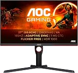 AOC Q27G3XMN 27 Inch QHD Mini LED Gaming Monitor 180Hz 1ms HDR1000 Height Adjust view 2