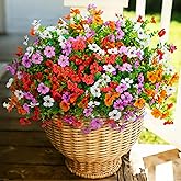 Hrobek Fake Artificial Flowers for Outdoors Faux Plants Outside Indoor,UV Resistant Realistic Silk Daisy for Home Patio Garden Back Yard Front Poch Decor Spring Summer(12 Bunches,4 Multi Colors)