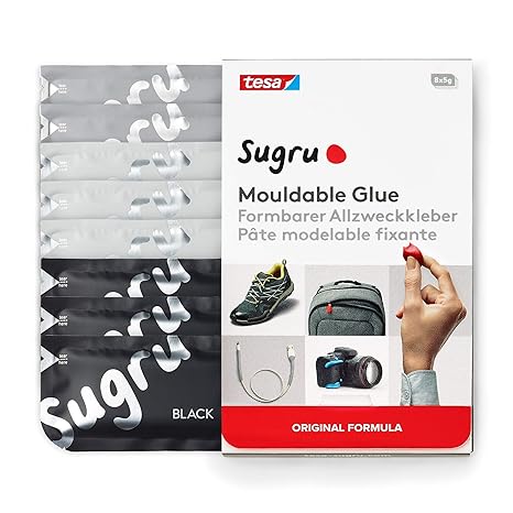 tesa Sugru formbarer Allzweckkleber - Original-Formel - bis 2kg belastbar - schwarz, weiß & grau (8er-Pack)
