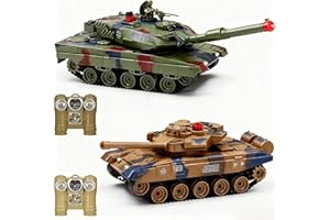 Fistone 1/24 RC Battle Tank Set - Remote Control T90 & Leopard Tanks with Realistic Sounds, Lights, Life Indicators, and Spray Effects - Military Toy for Kids & Adults