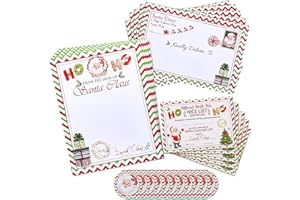 AnyDesign Christmas Official Letters and Certificate from Santa Claus Set Include 5Pcs Watercolor Writing Letter, 5Pcs Nice List Certificate, 5 Envelopes and 10 Stickers for Family Xmas Party Favors