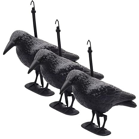 Baytter 3x Taubenschreck Taubenabwehr Vogelschreck Vogelschutz Rabe Krähe Lockvogel Vogel stehend und hängend 38 cm