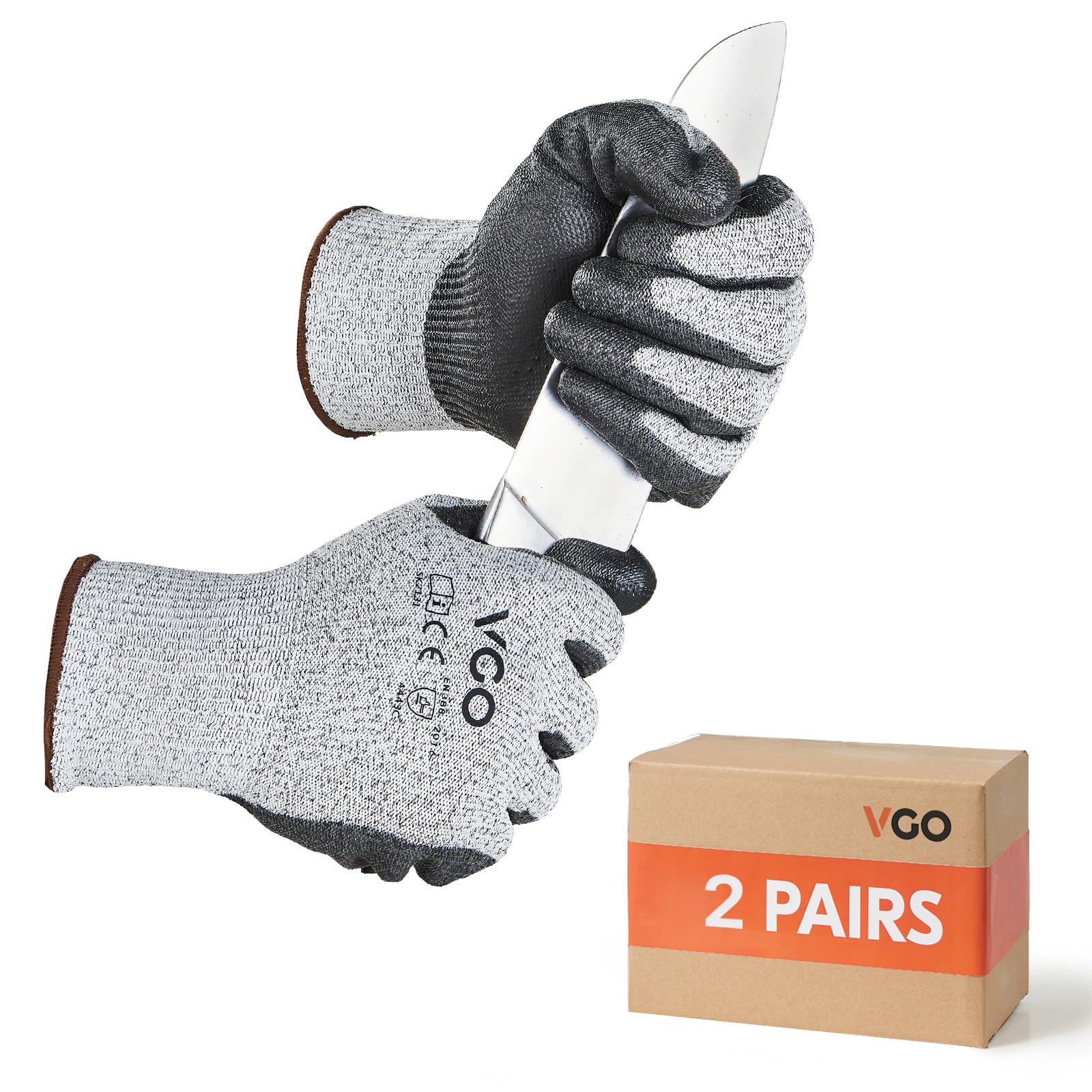Vgo... 2Pairs Cut Resistant Gloves,HPPE Anti-Cut Liner,Hand Protection,EN388 level C,ANSI Level 3(Size L,Grey,SK2131)
