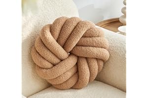 Vdoioe Khaki Knot Pillow 13.7'' Round Throw Pillow Soft Plush Knot Ball Pillow Handmade Knotted Pillow Modern Home Decorative Knotted Pillow Cushion for Bed Bedroom, Sofa, Couch
