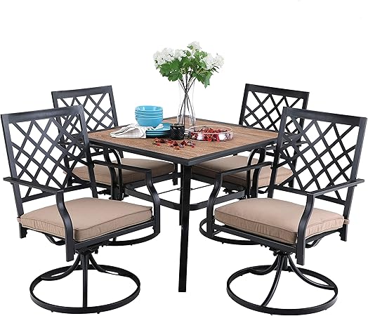 Amazon Com Phi Villa Patio Dining Set 5 Pieces 1 Wood Like Square Garden Umbrella Table And 4 Swivel Chairs Support 300 Lbs For Ourdoor Backyard Bistro Furniture Set With Cushion Garden Outdoor