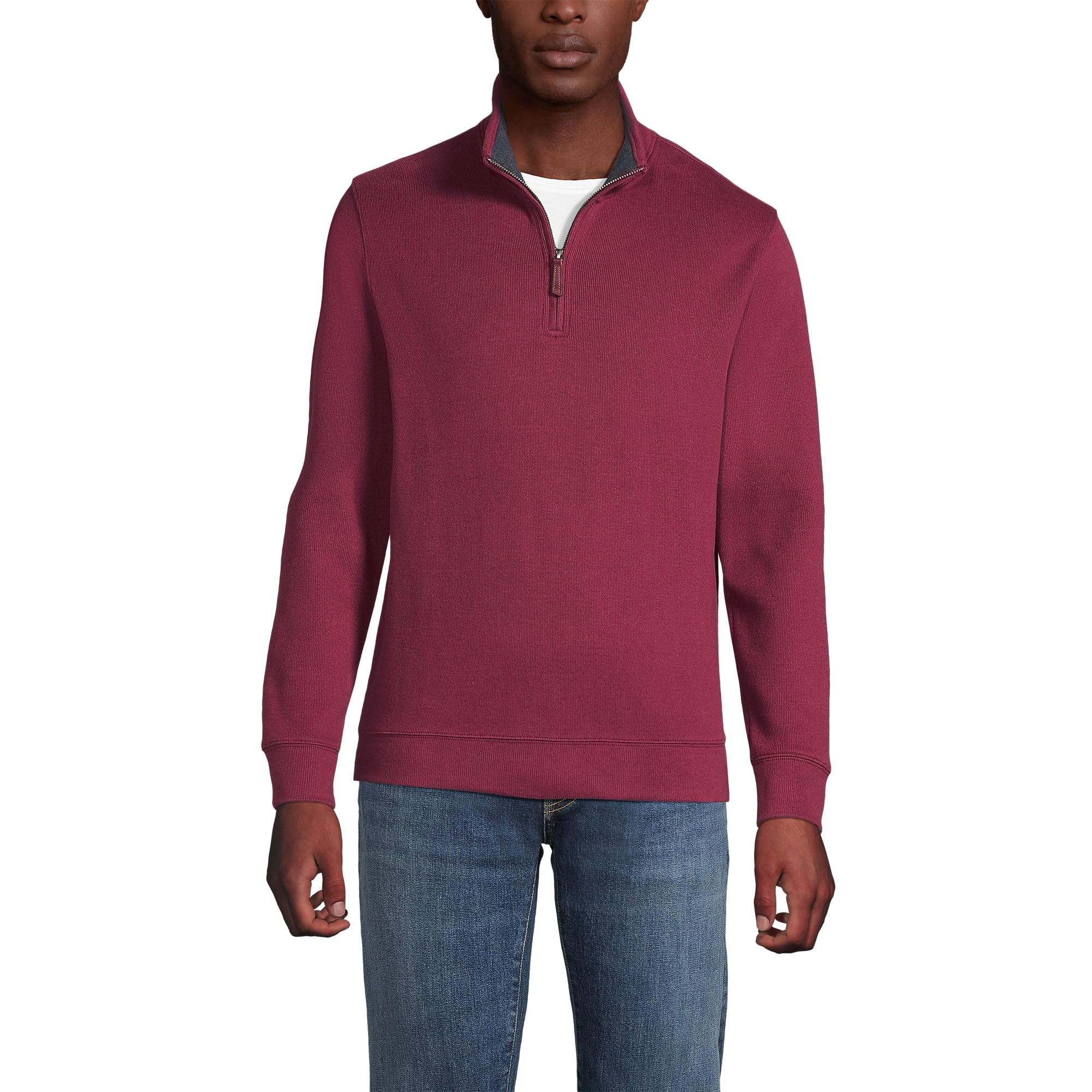 Lands' End Mens Bedford Rib Quarter Zip Sweater Burgundy Spritz Big and Tall 2xlt Image Lands' End Mens Bedford Rib Quarter Zip Sweater Burgundy Spritz Big and Tall 2xlt Image