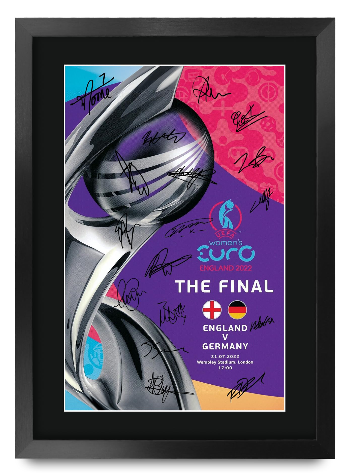 HWC Trading England Womans Lionesses Euro 22 Programme Printed Memorabilia Signed Autograph Photograph Display for Womens Football Fans and Supporters - A3 Framed — image 1