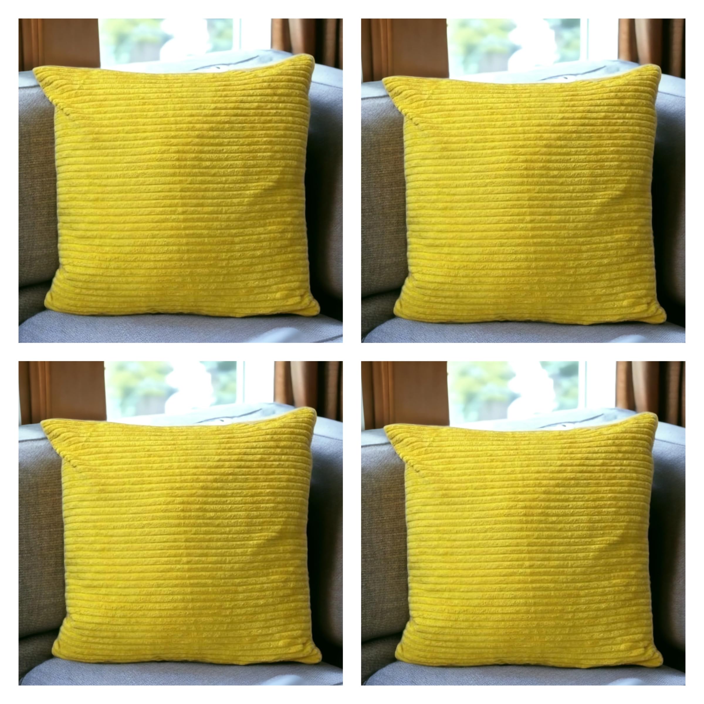 Seechoo Set of 4 - Corduroy Yellow Sofa Cushion Covers 45 x 45 cm Decorative Pillows | Soft Ribbed Throw Pillow Covers for Sofa Cushions Couch Bed Living Room Home Decor 18x18