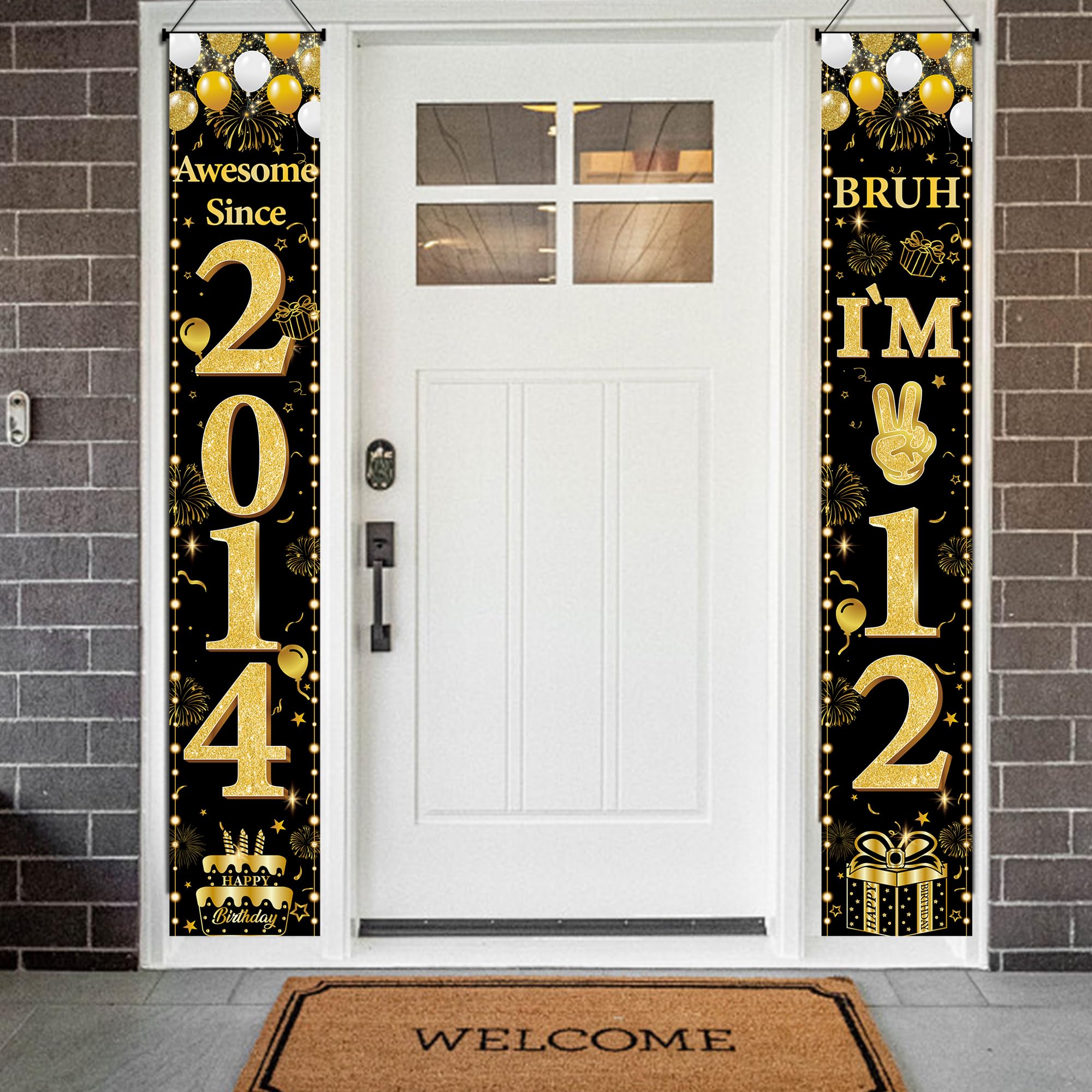 12th Birthday Decorations Boys Banner - 2 Pcs Glitter Bruh I'M 12 Door Banner Porch Wall Decor Backdrop for 12 Year Old Indoor Outdoor Party Supplies