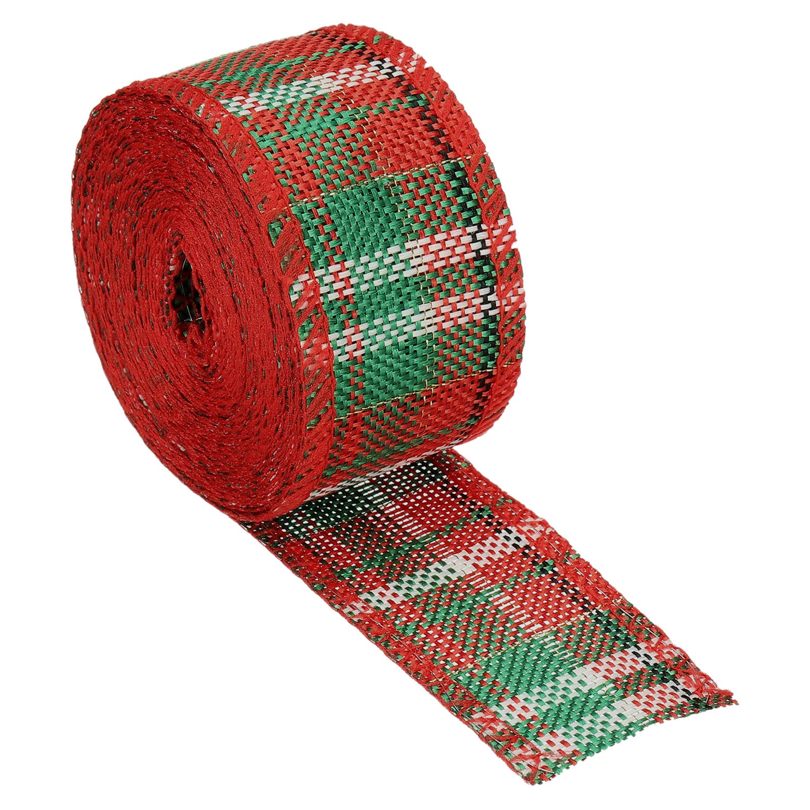 PATIKIL 1.57 Inch Wide 6.56 Yards Polyester Gingham Ribbon Wired Edge Ribbon, 1 Pack for Christmas Decoration Wrapping Green Red and White