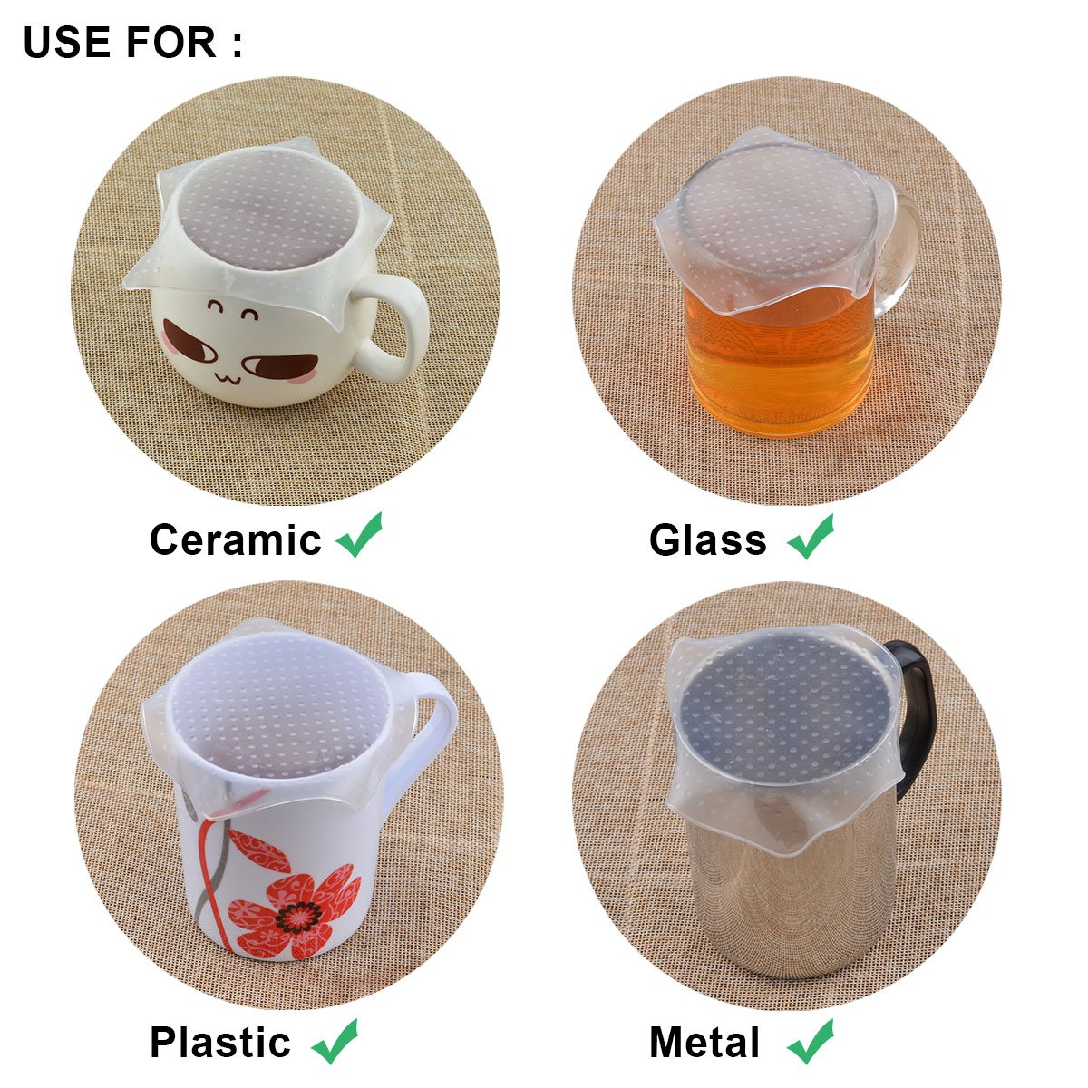 Oumosi Coperchi in Silicone Estensibile, Set 4 pezzi - Coperchi in silicone per Insalatiere, Ciotole, Tazze e Contenitori di tutte le forme