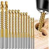 Side Cutting Drill Bits, 12-Piece HSS Titanium Twist Drill Bit Set | 5 Sizes from 1/8 to 5/16 Inch Titanium-Coated Drill Bit Set with Serrated HSS Bits for Wood and Plastic,