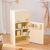 ROBOTIME Play Kitchen Toy Fridge - Wooden Toy Refrigerator with Accessories, Pretend Play Kitchen Set for Kids & Toddlers, Fr