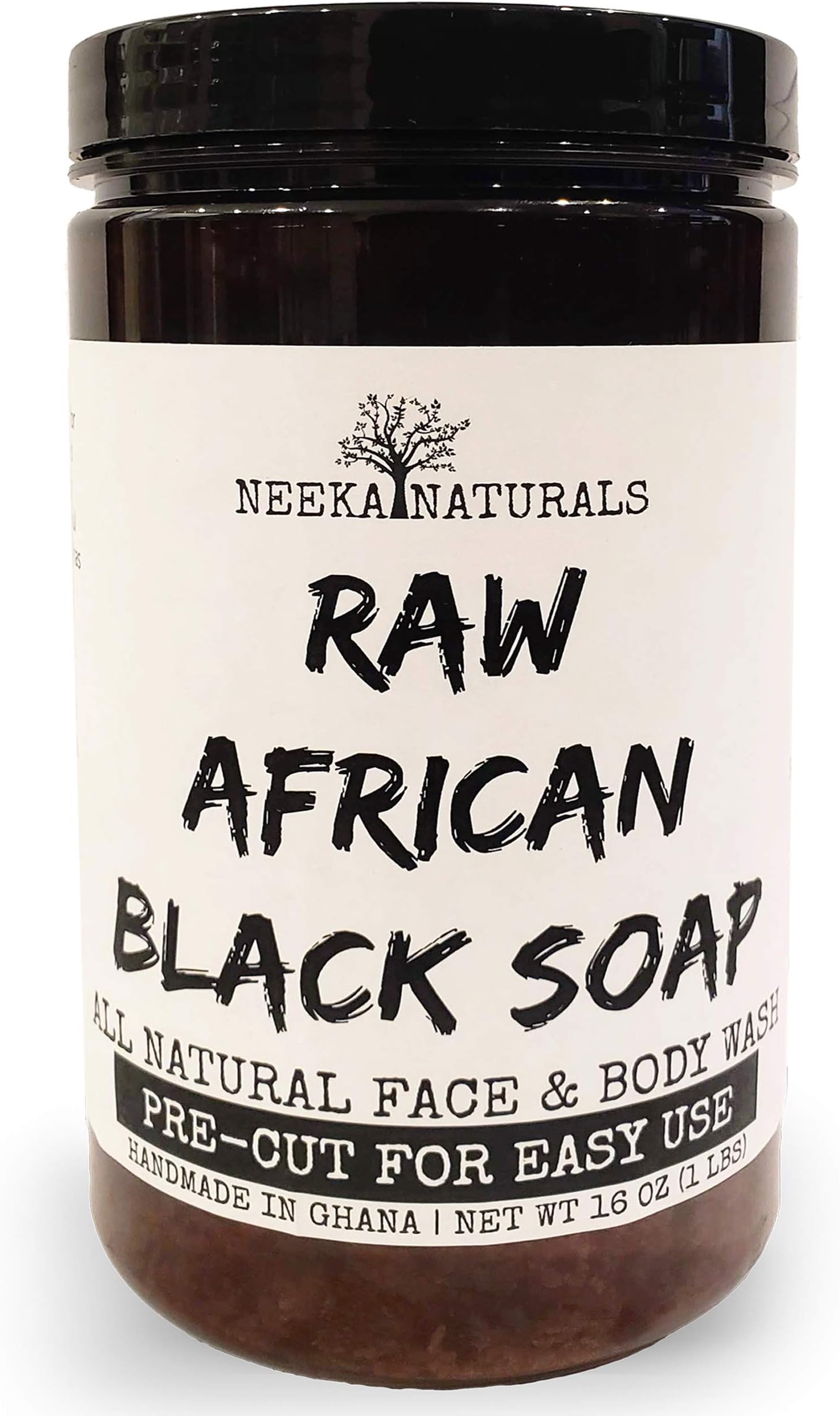 African Black Soap 1 Pound Bar - Easy to Use Hand Cut Pieces - Clear Up Acne, Reduce Dark Spots and Scars - Face and Body Wash with Shea Butter for All Skin Types - Natural Facial Cleanser