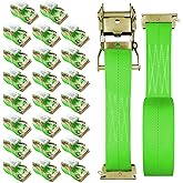 SALUINOKI 24Pack E-Track Straps Ratchet Etrack Strap Box Truck Strap Tie Down Heavy Duty 2" x15' 4400lbs Breaking Load, 2200 Working Load E-Track Accessories Green