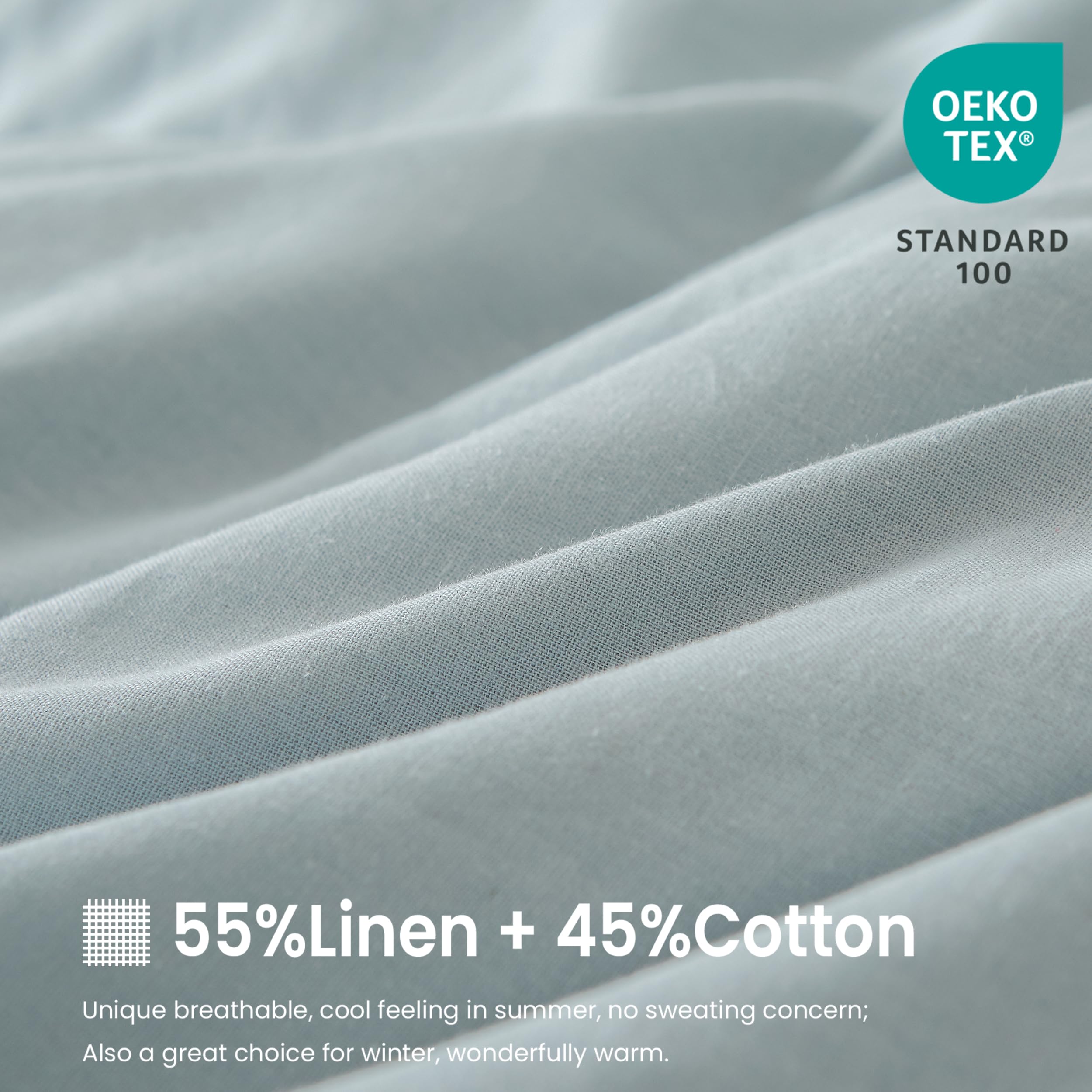 Condition photo showing New/Like New for faluca french linen blend duvet cover set 3pcs queen (88"x92") - soft, breathable, cooling farmhouse
