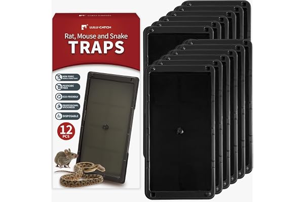 LULUCATCH Mouse Glue Traps 12 Pack, Larger & Heavier Plastic Sticky Glue Traps with Extra-Strong Adhesive for Mice, Rats, Sti