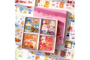 Cute Cartoon Bunny Bear Stickers, EAMOTOL 100 Sheets Kawaii Animals Transparent PET Scrapbooking Clipping Supplies Decals for Journaling Planners Collage Junk Journal Bullet Album Calendar Phone Case