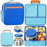 Fimibuke Kids Bento Lunch Box with Food Jar, Leakproof Toddler Bento Box with 8.5OZ Insulated Food Jar, Lunch Bag & Utensils BPA Free Dishwasher Safe 3 or 4 Compartment Container for School Girls Boys