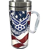 Spoontiques Insulated Travel Mug, 14oz - Double Wall Stainless & Acrylic Drink Cup with Twist Top Lid & Handle - US Air Force