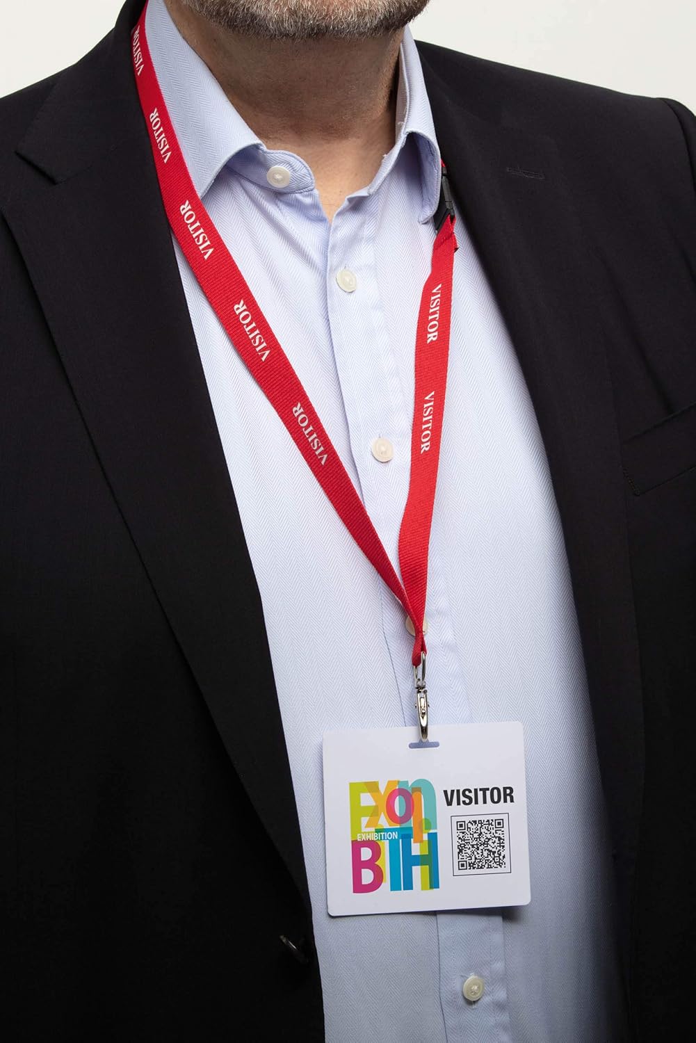 Durable Textile Lanyard Red with "VISITOR" Printed Directly Onto SurFace, 44 x 2 cm - Image 3