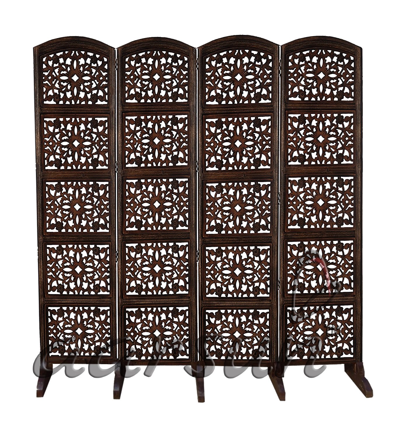 Aarsun Handcrafted Wooden Room Divider (4 Panel with Stand, Brown 4