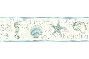 Chesapeake DLR53562B Island Bay Teal Seashells Wallpaper Border