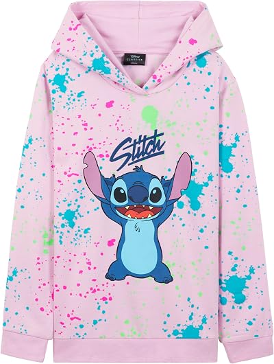 Disney Stitch Hoodie for Girls Teens Pink Splatter 7-8 Years