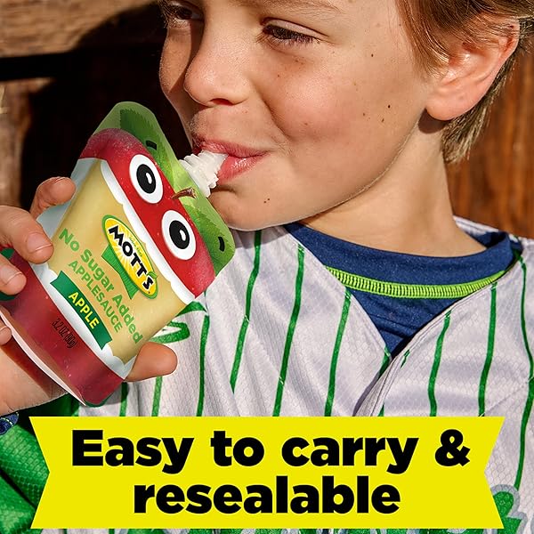 MOTT’S NO SUGAR ADDED APPLESAUCE, MADE FROM REAL FRUIT, NO ARTIFICIAL FLAVORS, 3.2 OZ CLEAR POUCHES, 20 PACK