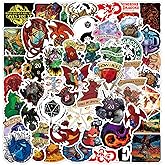 50PCS Dungeons and Dragons Sticker Set, Waterproof Vinyl Decals, Anime Character Collection for Laptop, Water Bottle Gifts Birthday Decorations (Brown)